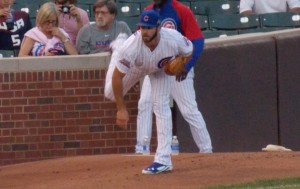 Jake Arrieta warms up prior to the Cubs' September 3rd game against Milwaukee